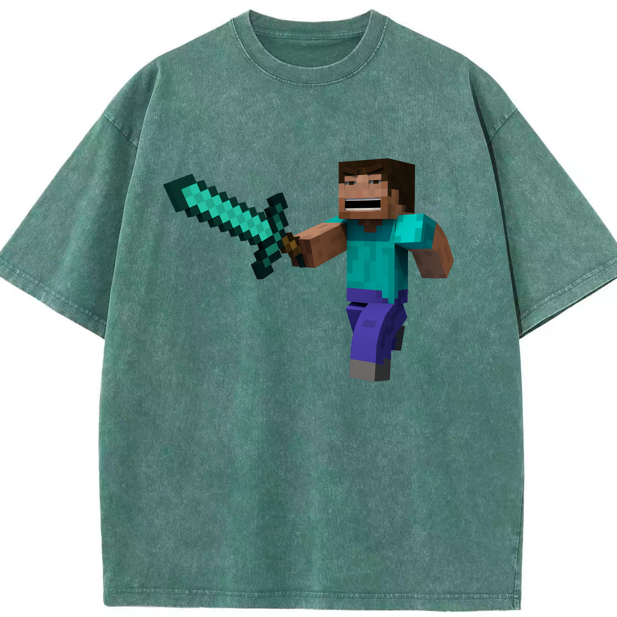 （画像用） マインクラフト ブロックの世界 Minecraft MC Block world 綿100% ヴィンテージ風 半袖Tシャツ（フロントプリント）